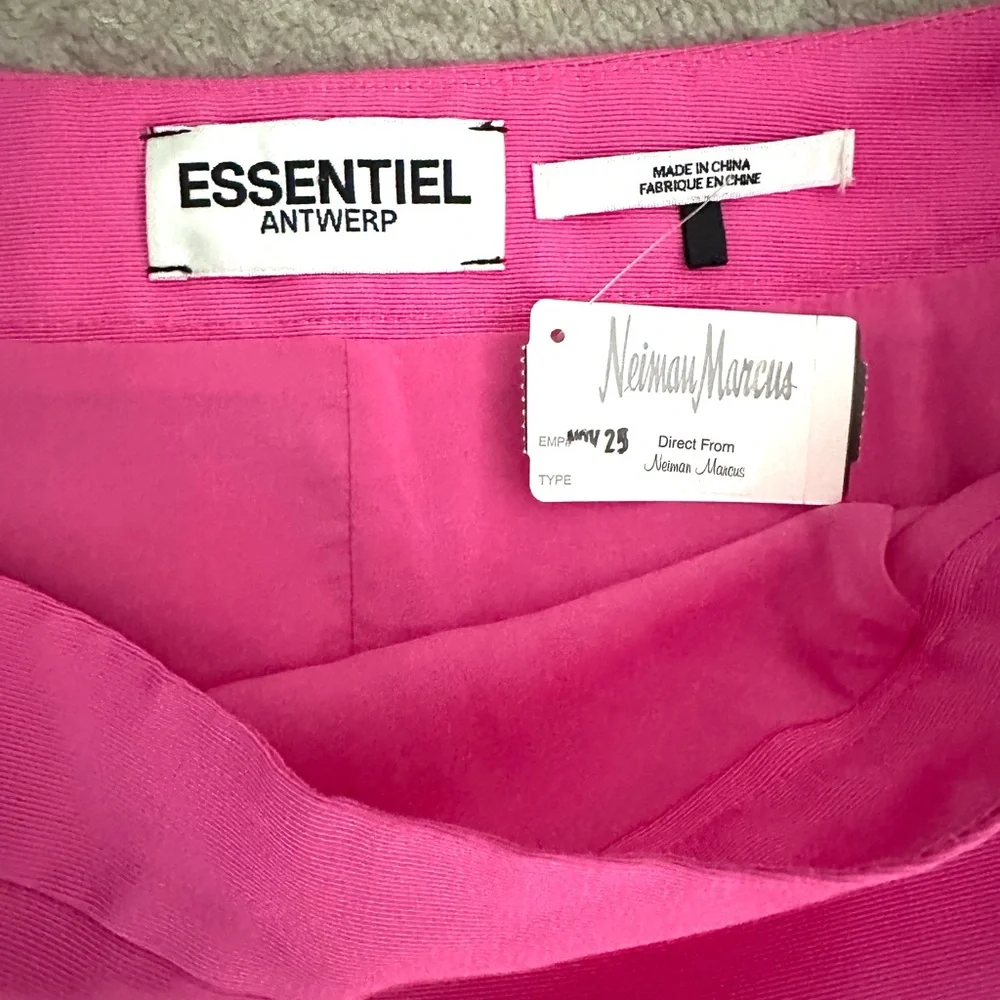 Bright Pink Midi A-Line Skirt with Red Floral Hem - Picture 7 of 8